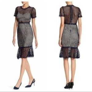 NWOT Soieblu Eyelet Crochet Midi Dress Size Small Womens Navy Blue Lined